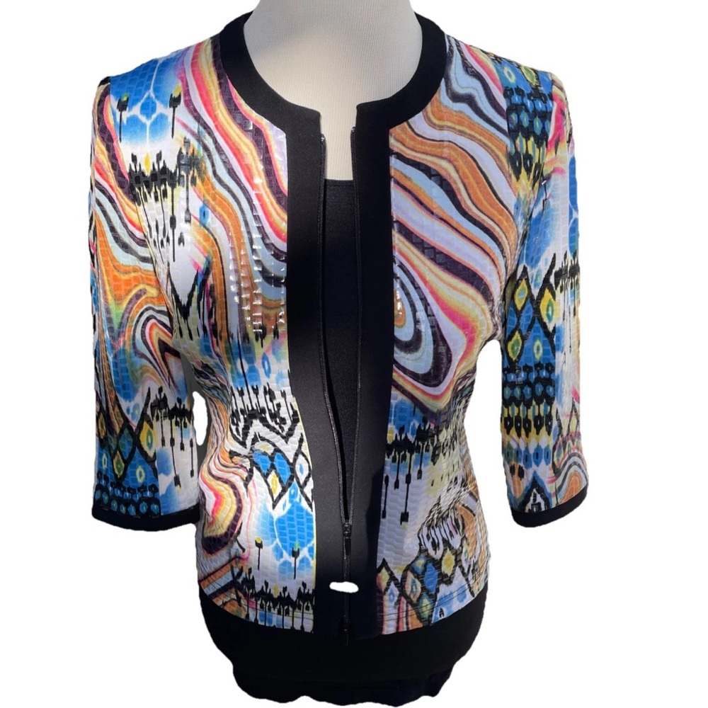Joseph Ribkoff Multicolor Swirl Jacket Double Zip Size 4